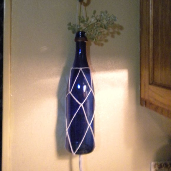 Vintage Other - Vintage DIY Blue Glass Hanging Bottle